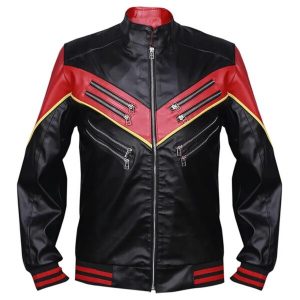 Giacca da motociclista in pelle di pecora nera e rossa da uomo
