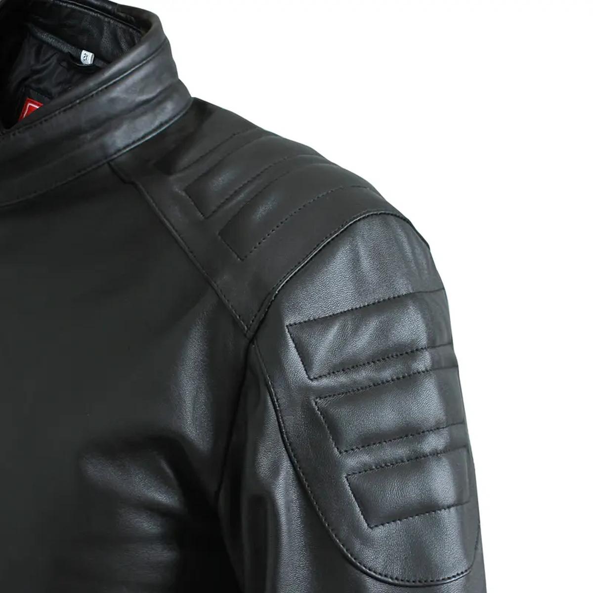 Veste de motard classique pour homme en cuir véritable véritable noir (9)