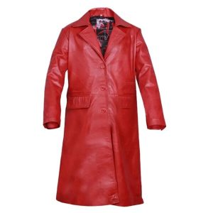 trench-coat en cuir véritable rouge