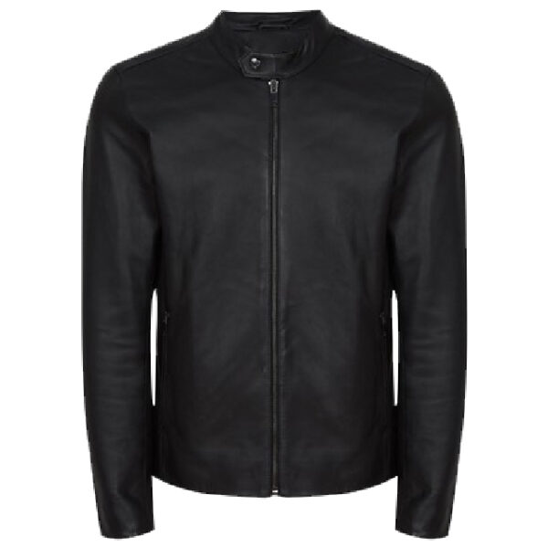 Veste de café racer en cuir véritable noir pour homme Keith (2)