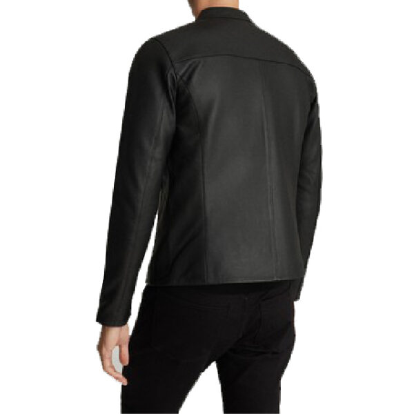 Veste de café racer en cuir véritable noir pour homme Keith (4)