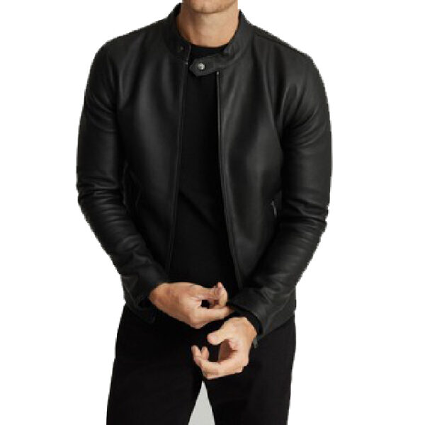 Veste de café racer en cuir véritable noir pour homme Keith (5)