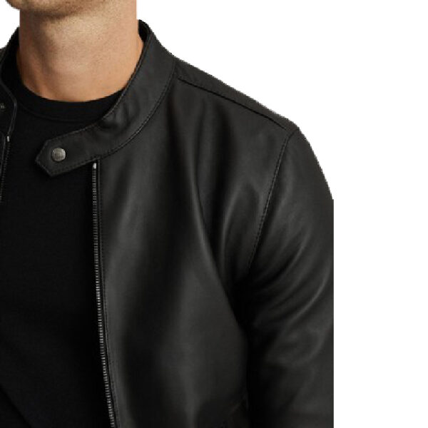Veste de café racer en cuir véritable noir pour homme Keith (3)