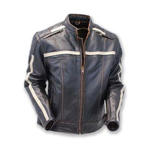 Blouson de motard vintage en cuir véritable gris, style café racer rétro