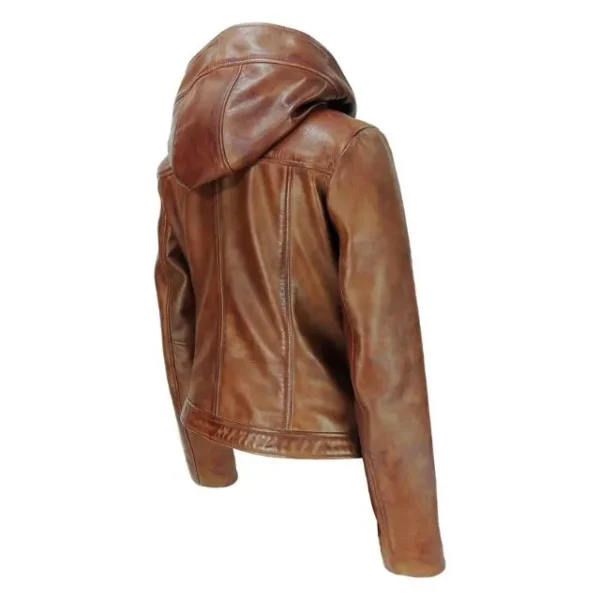 Veste en cuir véritable marron à capuche pour femme Sasha (8)
