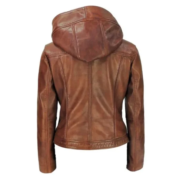 Veste en cuir véritable marron à capuche pour femme Sasha (5)