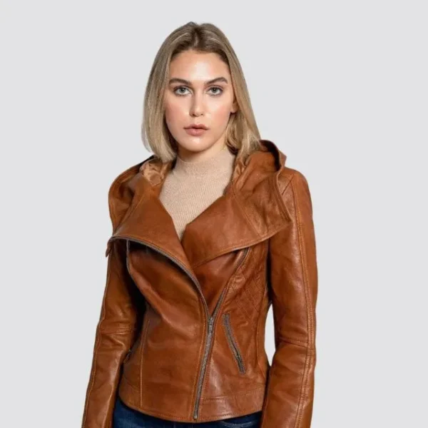 Veste en cuir véritable marron à capuche pour femme Sasha (3)