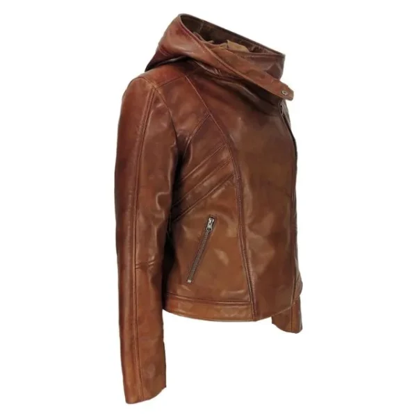 Veste en cuir véritable marron à capuche pour femme Sasha (6)