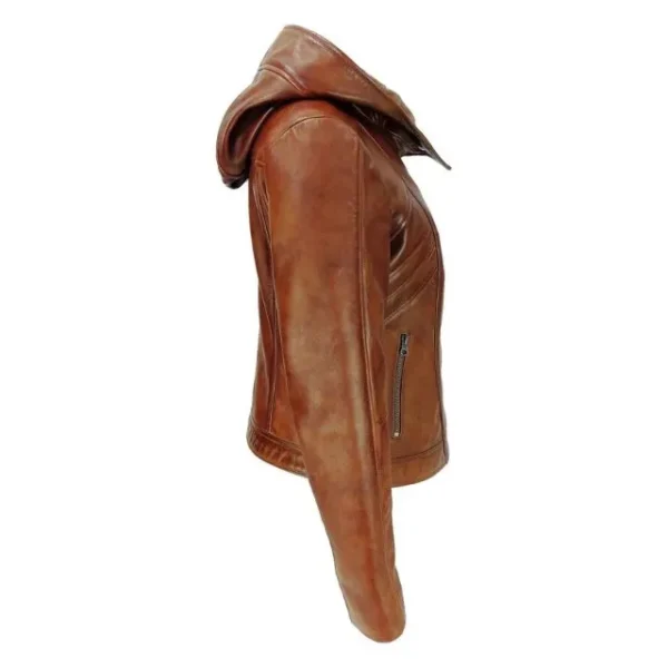 Veste en cuir véritable marron à capuche pour femme Sasha (2)
