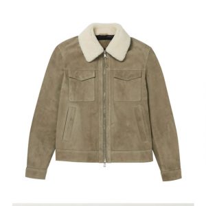 Giacca da camionista in pelle scamosciata con finiture in shearling