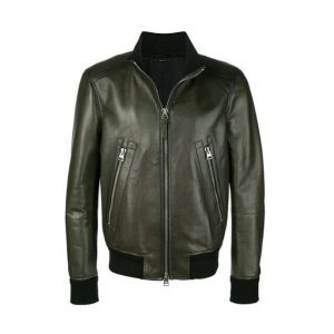 blouson aviateur en cuir véritable vert simple