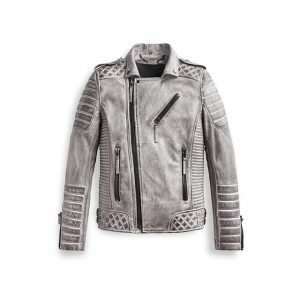 Giacca da uomo in pelle di design grigio fumo effetto invecchiato