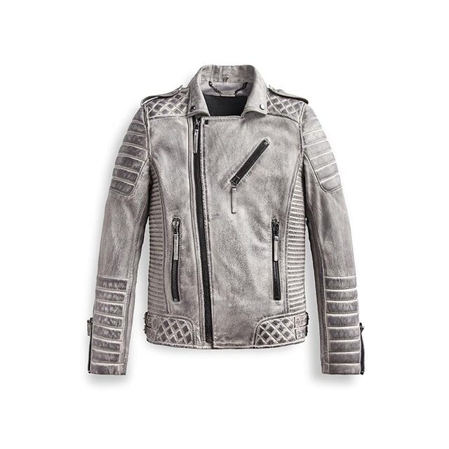 Veste en cuir véritable de créateur pour homme, gris fumé à effet vieilli