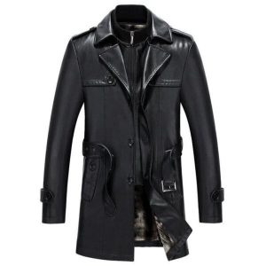 Manteau de motard élégant en cuir véritable noir