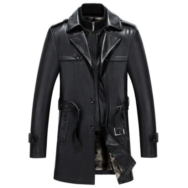 Manteau de motard élégant en cuir véritable noir