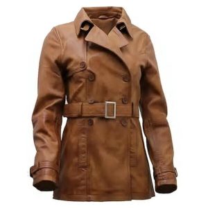 pardessus élégant en cuir véritable marron clair