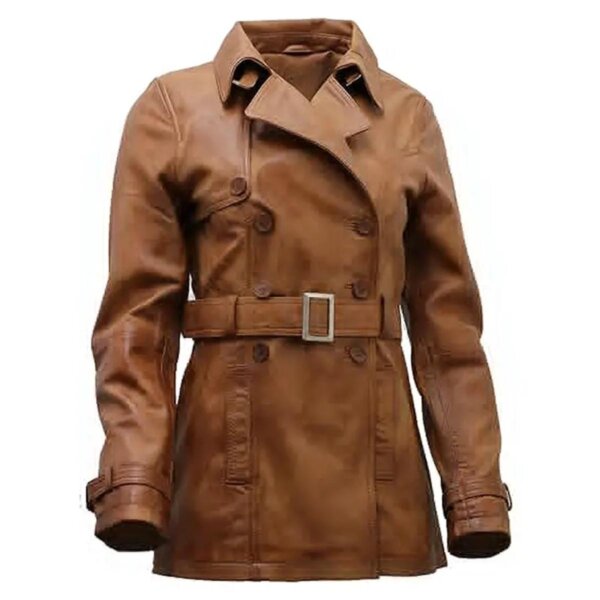 pardessus élégant en cuir véritable marron clair
