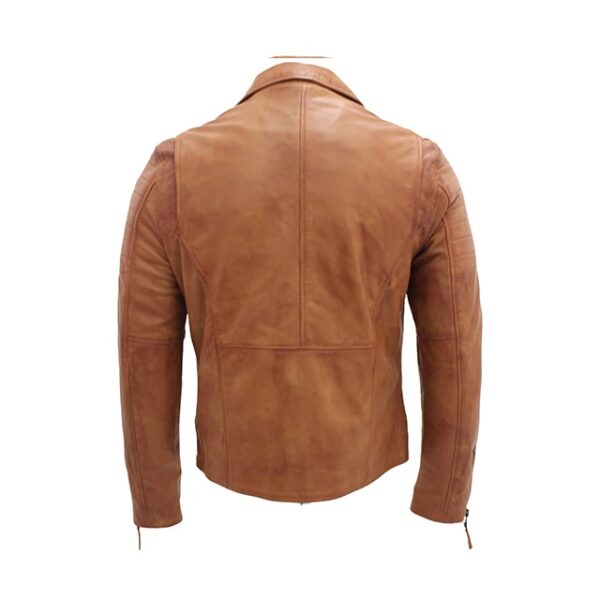 Blouson de motard en cuir véritable de mouton marron pour homme, style racer (5)