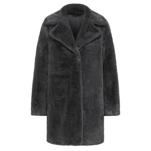 manteau haut en fausse fourrure gris foncé