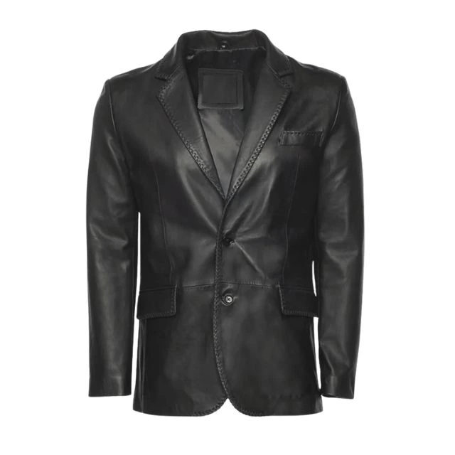 Blazer en cuir véritable noir style western pour homme
