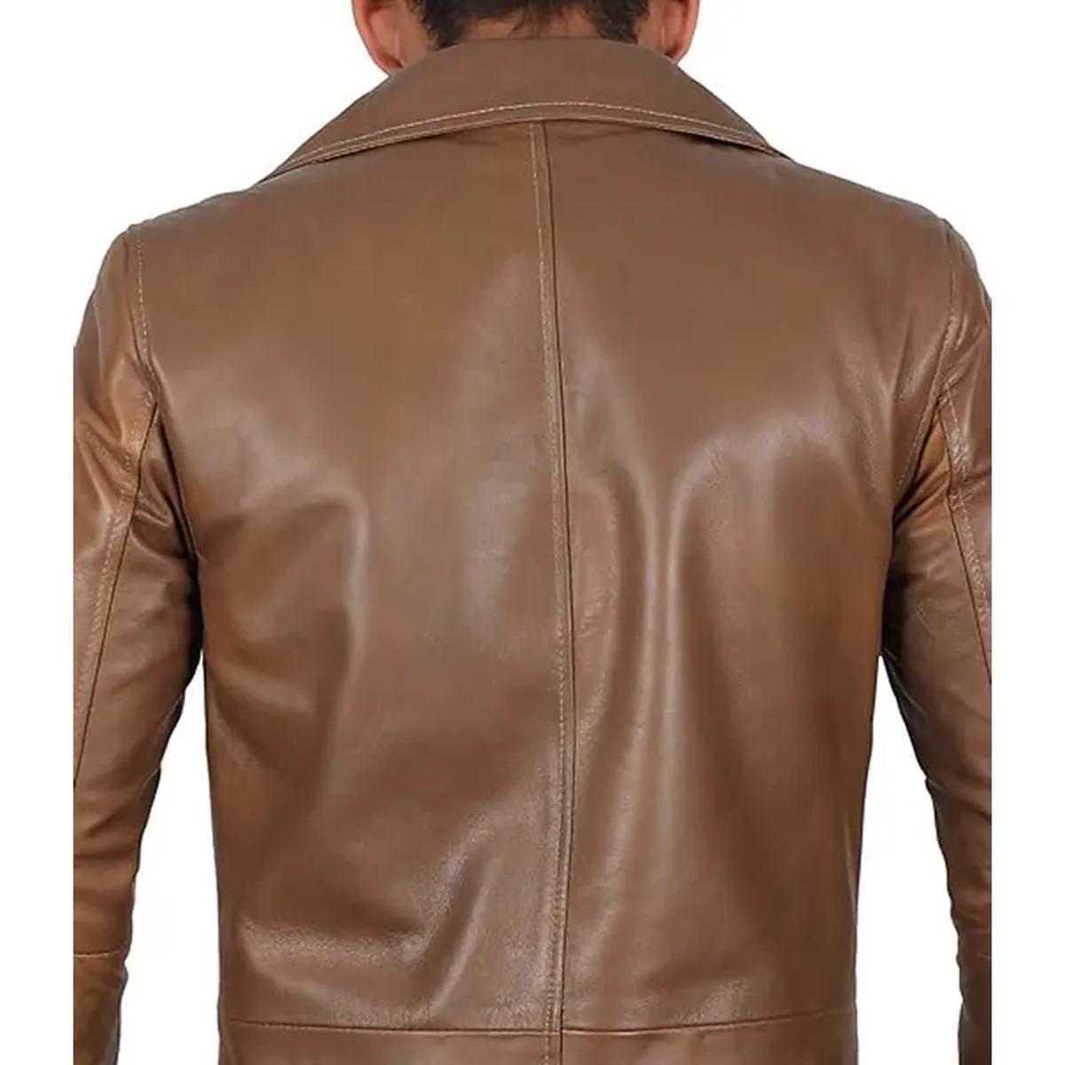 Trench-coat vintage en cuir véritable à larges revers (4)