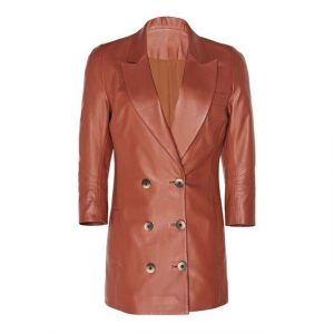 Blazer doppiopetto in pelle con bottoni alla moda da donna