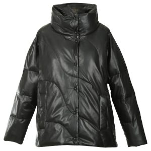 Manteau court matelassé en peau de mouton pour femme, noir