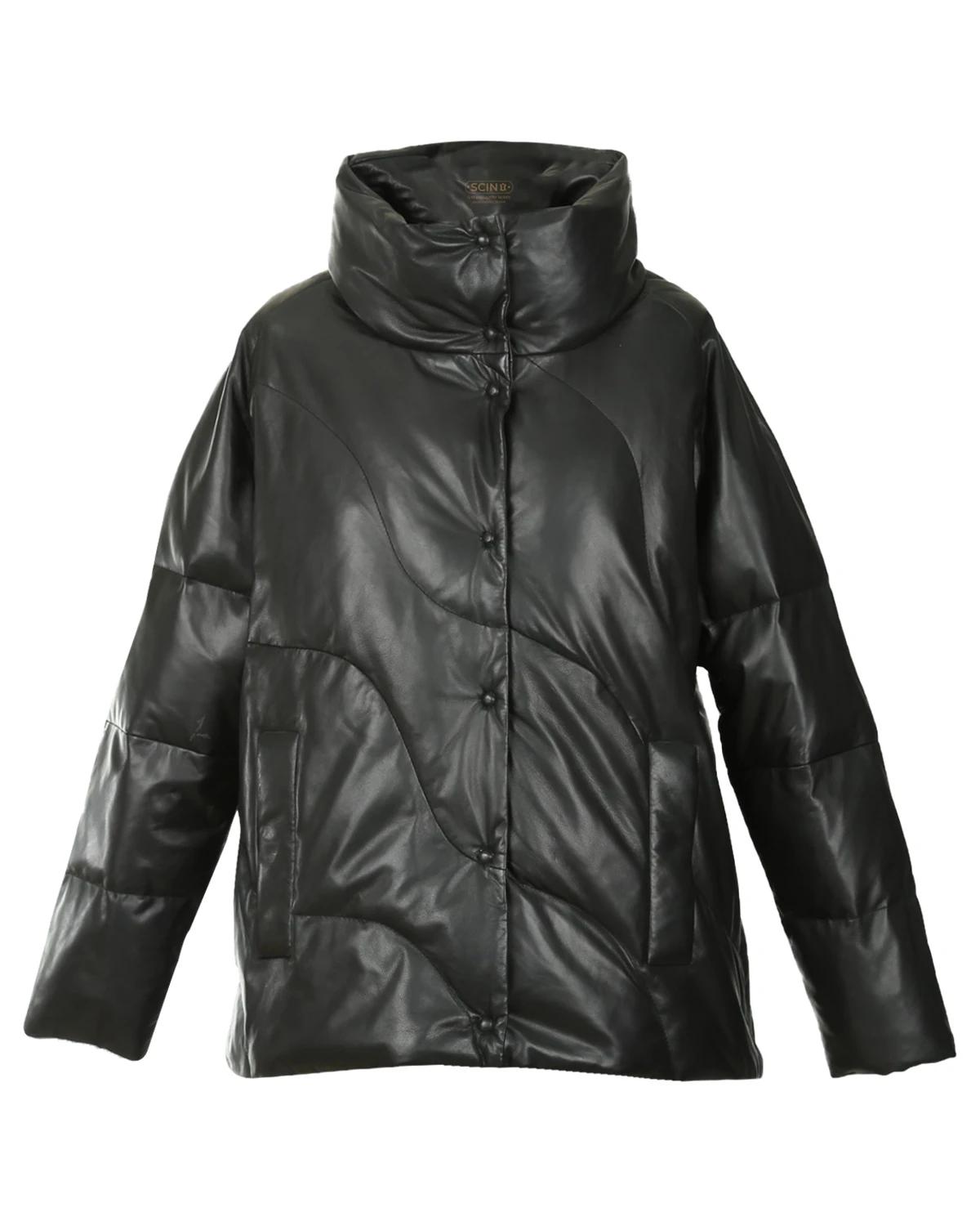 Manteau court matelassé en peau de mouton pour femme, noir