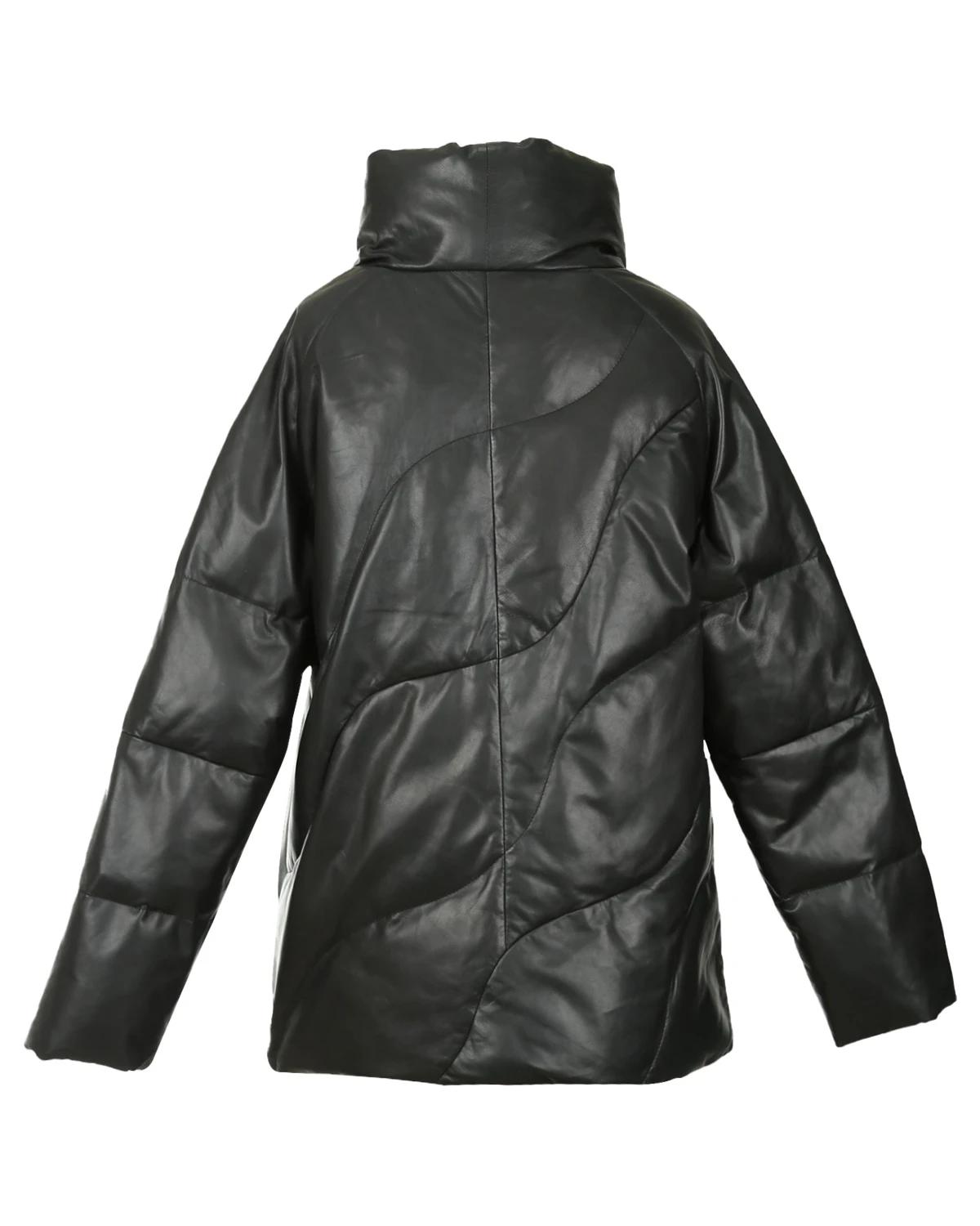 Manteau court matelassé en peau de mouton pour femme, noir (2)
