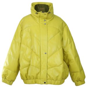 Giacca in pelle di pecora imbottita al neon da donna