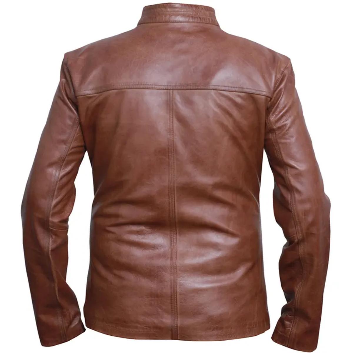 Veste de motard en cuir véritable marron style café racer pour homme (5)
