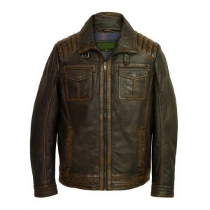 Giacca da camionista in vera pelle vintage marrone da uomo