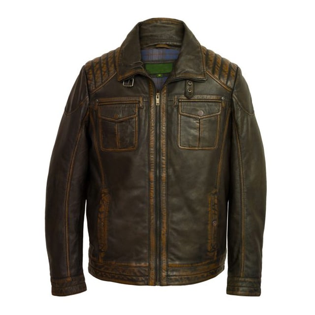 Veste de camionneur vintage marron pour homme en cuir véritable véritable