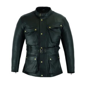 Manteau de motard vintage rétro en cuir véritable noir
