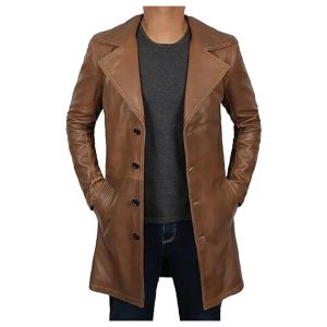 Trench vintage in pelle con ampio revers