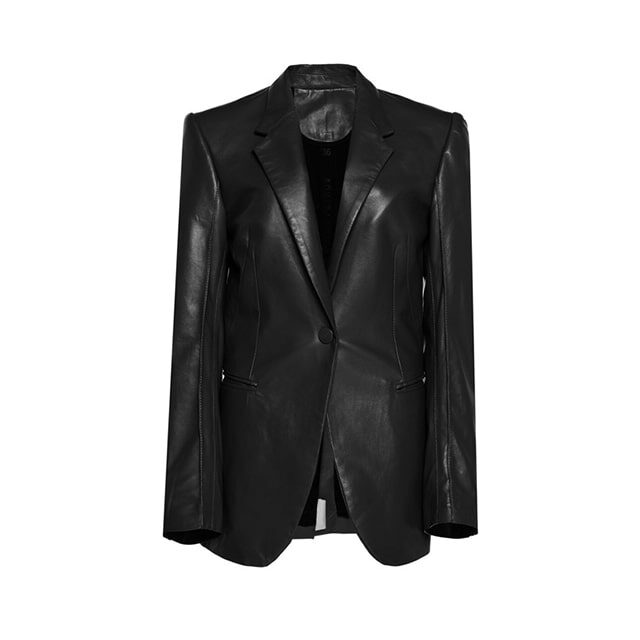 Veste blazer en cuir véritable noir pour femme