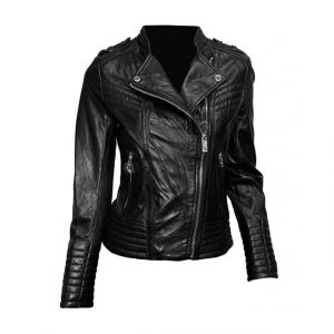 Giacca da donna in pelle di agnello nera ed elegante