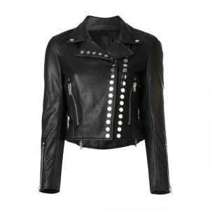 Giacca in pelle nera elegante da donna