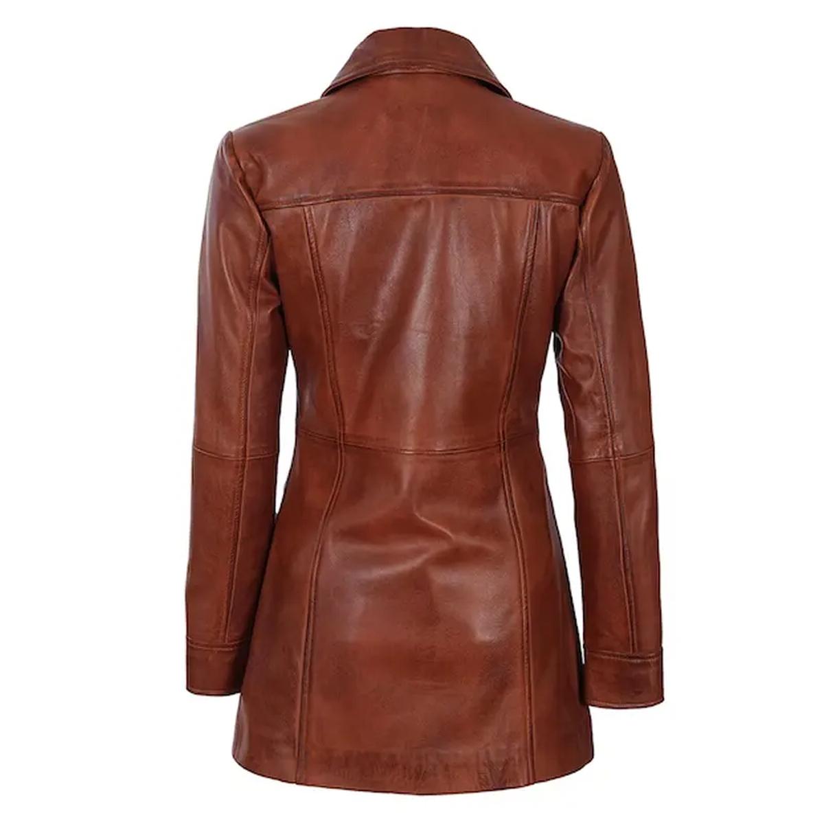 Manteau en cuir véritable ciré couleur cognac (4)