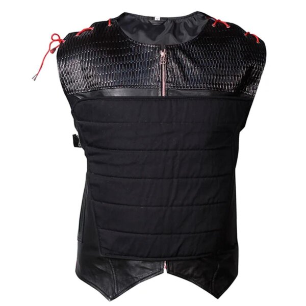 Gilet de motard long en cuir véritable noir pour femme