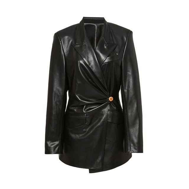 Blazer en cuir véritable froncé Blair pour femme