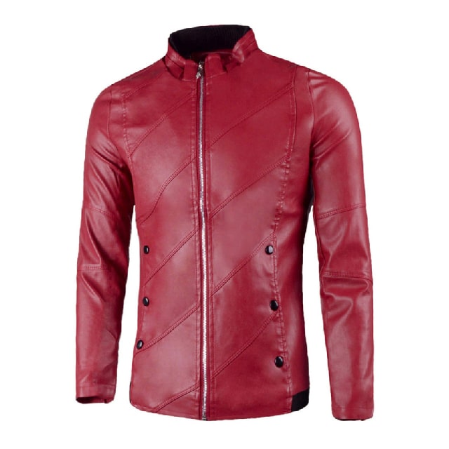 Veste en cuir véritable à rabat boutonné pour homme