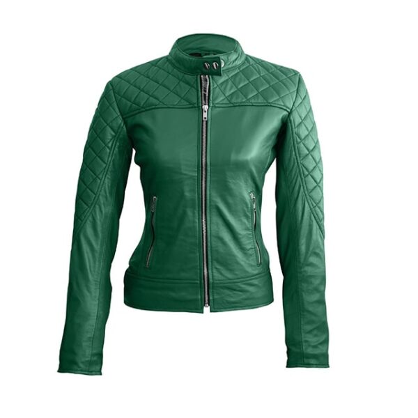 Veste de motard élégante en cuir véritable matelassé pour femme (3)