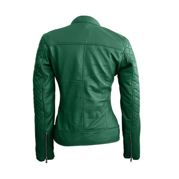 Veste de motard élégante en cuir véritable matelassé pour femme (2)
