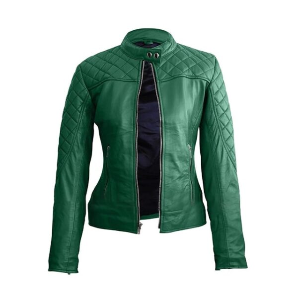 Veste de motard élégante en cuir véritable matelassé pour femme (4)