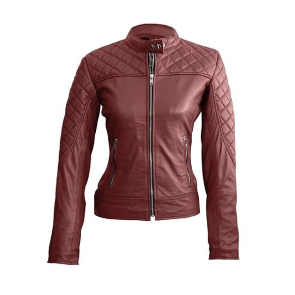 Veste de motard élégante en cuir véritable matelassé pour femme (7)
