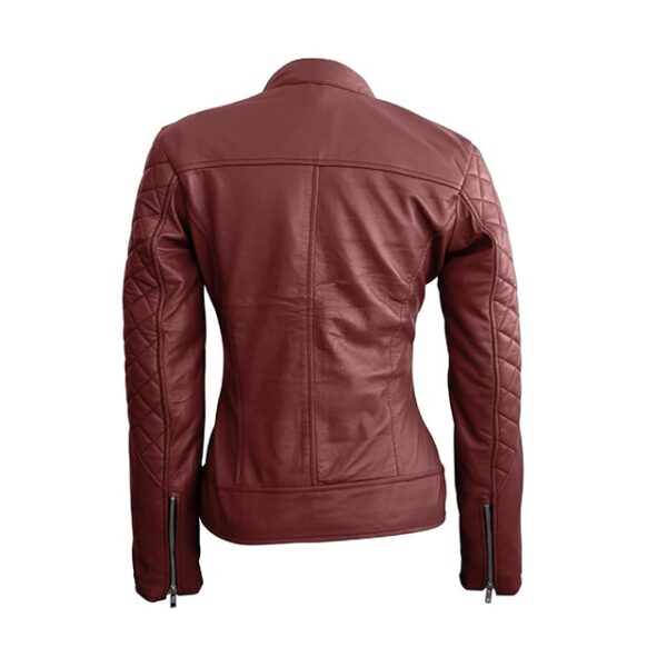 Veste de motard élégante en cuir véritable matelassé pour femme (6)