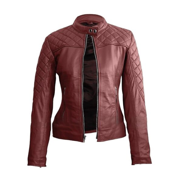 Veste de motard élégante en cuir véritable matelassé pour femme (5)