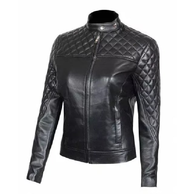 Veste en cuir véritable matelassée pour femme