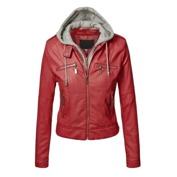 Veste en cuir véritable à capuche pour femme, coupe ajustée